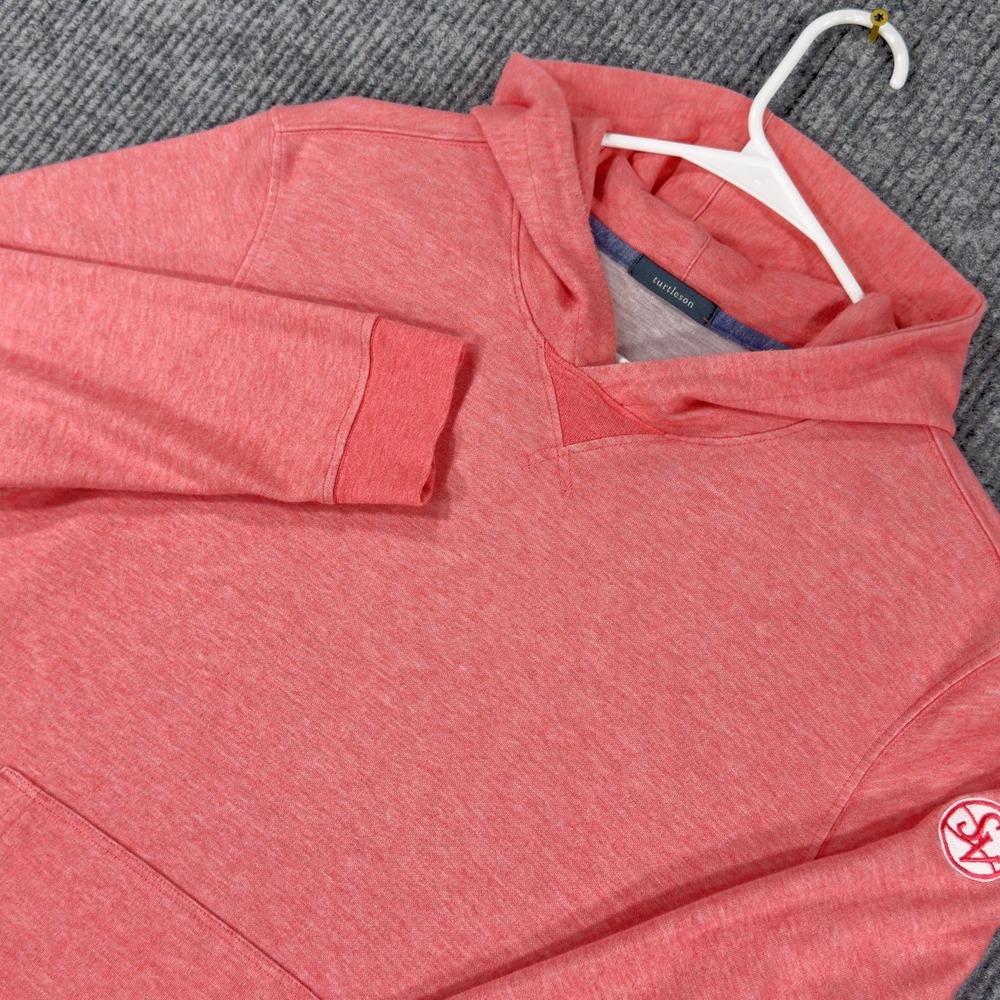 Turtleson Hoodie Mens Medium Coral Lightweight V-Neck Pullover Kangaroo Pocket